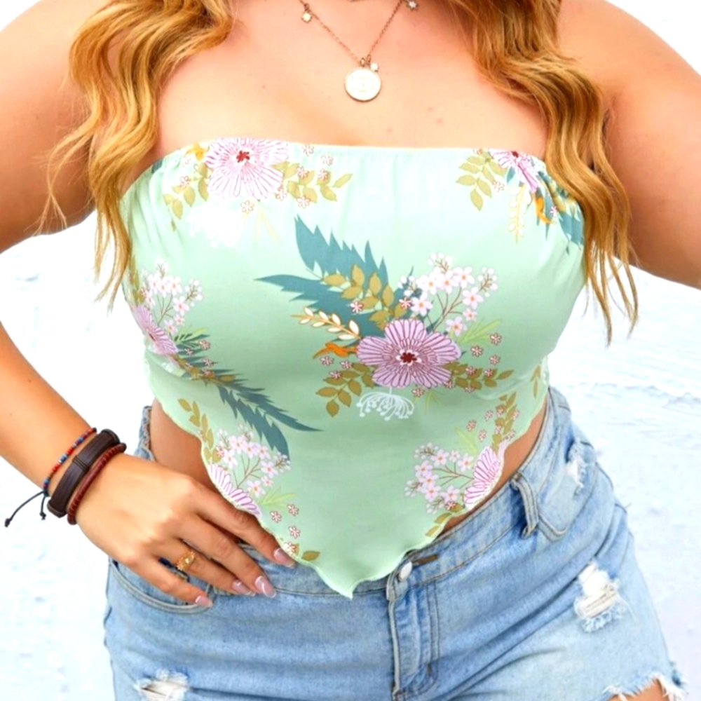 Sage green floral top tube top